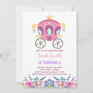 Rosa Princess Carriage Birthday bjudande Inbjudningar