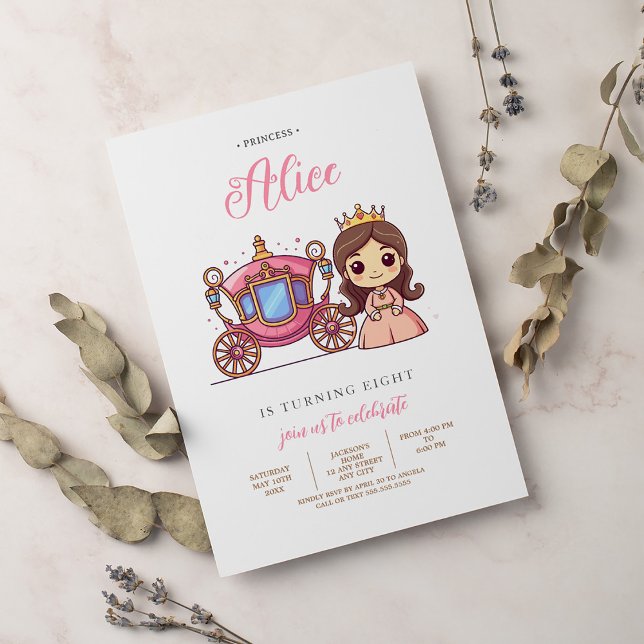 Rosa Princess Carriage Födelsedagsfest inbjudan (Skapare uppladdad)
