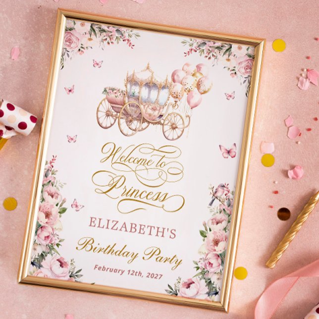 Rosa Princess Carriage Födelsedagsfest Välkommen Poster (Skapare uppladdad)