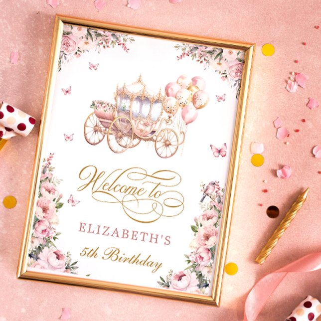 Rosa Princess Carriage Födelsedagsfest Välkommen Poster (Skapare uppladdad)