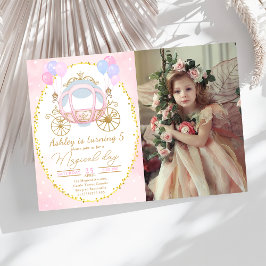 Rosa Princess Carriage Girl Birthday Photo Inbjudningar