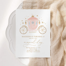 Rosa Princess Carriage Girl Födelsedagsfest Inbjudningar