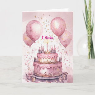 rosa Princess Castle Girl Namn Kort
