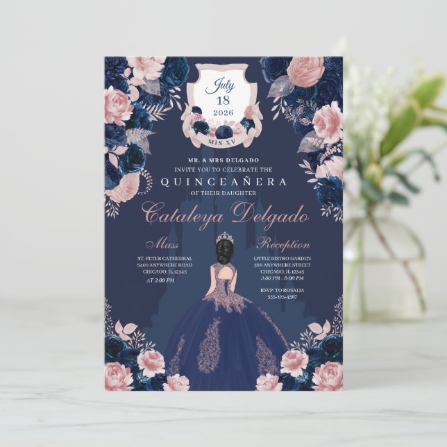  Rosa Princess Castle Quinceañera Inbjudningar (Stående Fram)