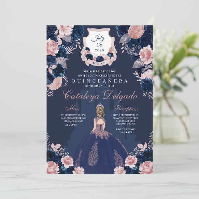  Rosa Princess Castle Quinceañera Inbjudningar (Stående Fram)