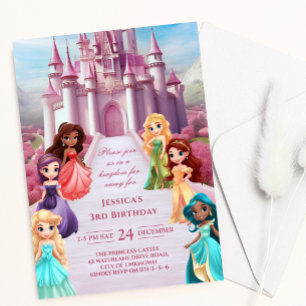 Rosa Princess Castle Royal Kid Girl Birthday Inbjudningar