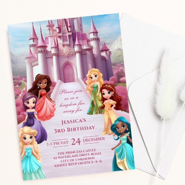 Rosa Princess Castle Royal Kid Girl Birthday Inbjudningar (Skapare uppladdad)