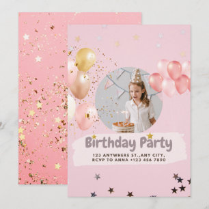 Rosa Princess Confetti Birthday-inbjudan Inbjudningar