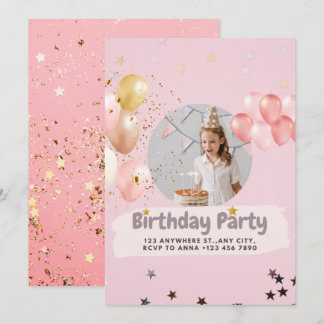 Rosa Princess Confetti Birthday-inbjudan Inbjudningar