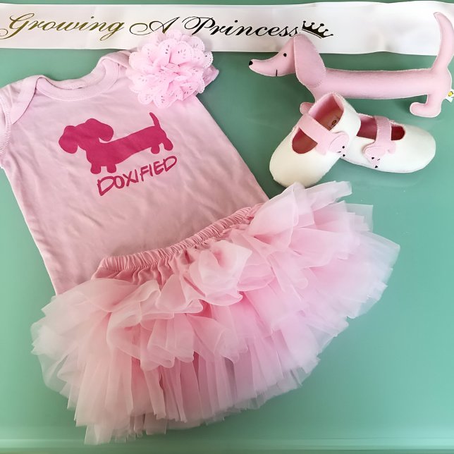 Rosa Princess Dachshund Doxified Baby One Biet Tee (Doxified one piece for a up and coming dachshund lover, paired with a sweet tutu.)