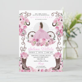 Rosa Princess Dress & Boots Quinceañera Inbjudningar