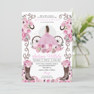 Rosa Princess Dress & Boots Quinceañera Inbjudningar