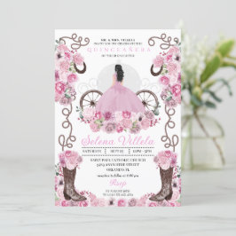Rosa Princess Dress & Boots Quinceañera Inbjudningar