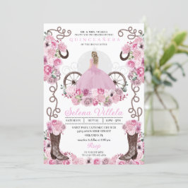 Rosa Princess Dress & Boots Quinceañera Inbjudningar