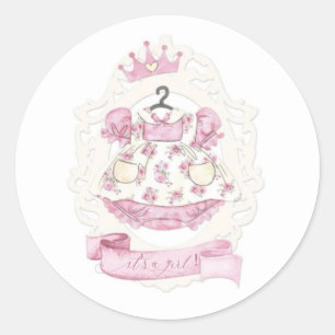 Rosa Princess Dress Girl Baby Shower Runt Klistermärke