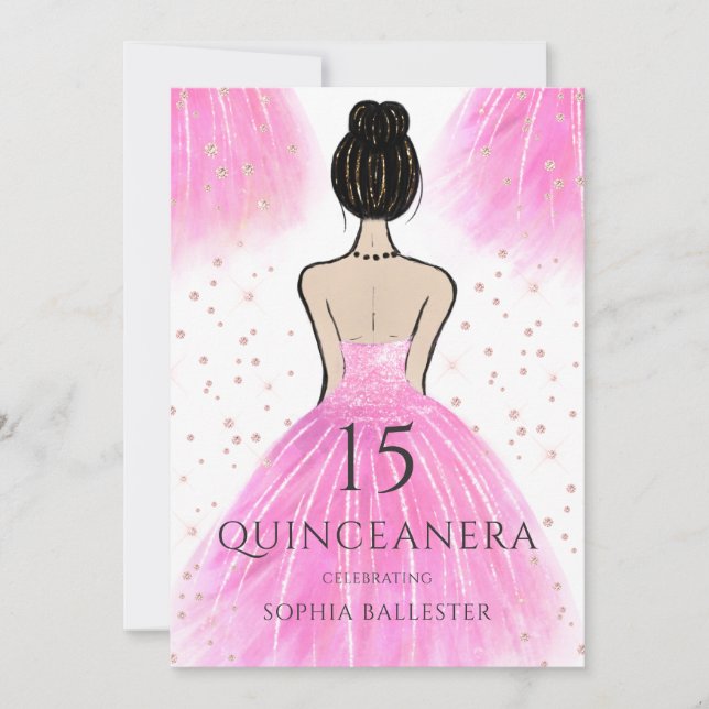  Rosa Princess Dress Quinceanera Party Inbjudningar (Framsida)