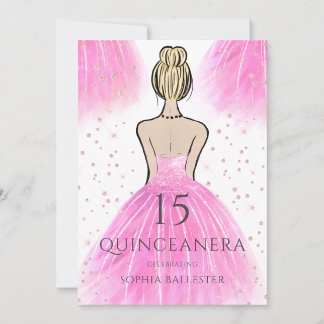 Rosa Princess Dress Quinceanera Party Inbjudningar (Framsida)