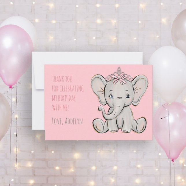 Rosa Princess Elephant Birthday Tack Kort (Skapare uppladdad)