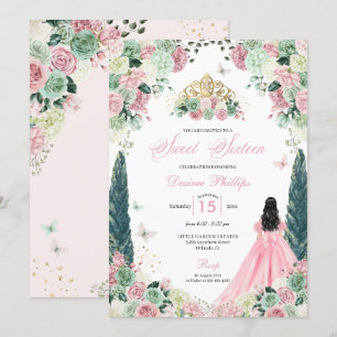 Rosa Princess Enchanted Garden Sweet sixteen Inbjudningar