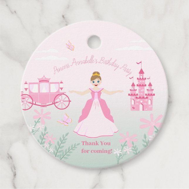 Rosa Princess Fantasy Födelsedagsfest Gåvor Etiketter (Framsida)