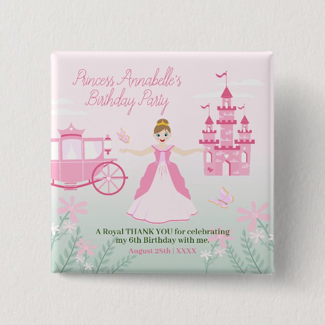 Rosa Princess Fantasy Födelsedagsfest Knapp (Framsida)
