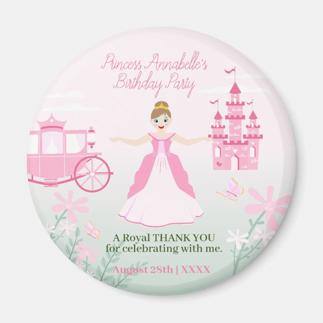 Rosa Princess Fantasy Födelsedagsfest Magnet (Framsidan)