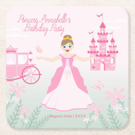 Rosa Princess Fantasy Födelsedagsfest Underlägg Papper Kvadrat