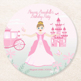 Rosa Princess Fantasy Födelsedagsfest Underlägg Papper Rund