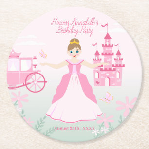 Rosa Princess Fantasy Födelsedagsfest Underlägg Papper Rund
