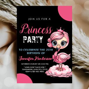 Rosa Princess Flamingo 25:e Födelsedagsfestens inb Inbjudningar