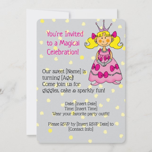 Rosa Princess Födelsedagsfest inbjudan (Framsida)