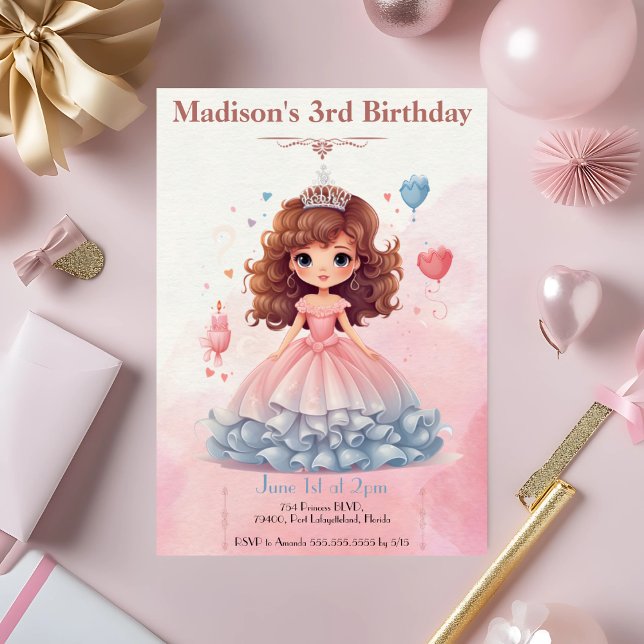 Rosa Princess Födelsedagsfest inbjudan (Skapare uppladdad)