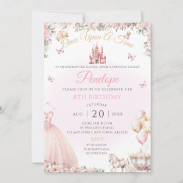 Rosa Princess Födelsedagsfest Inbjudan