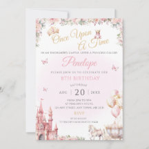 Rosa Princess Födelsedagsfest Inbjudan Fairy Tale