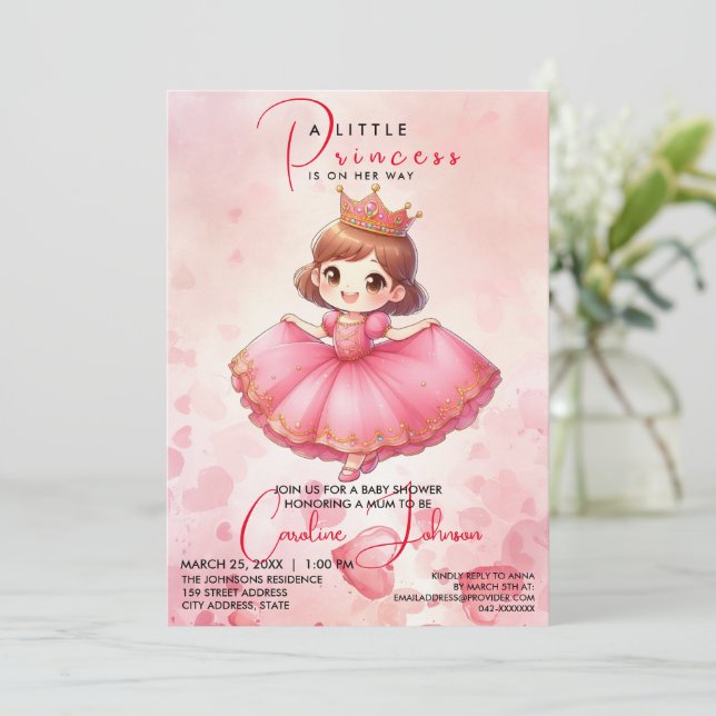 Rosa Princess Girl Birthday bjudande Inbjudningar (Stående Fram)