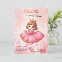 Rosa Princess Girl Birthday bjudande