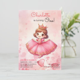 Rosa Princess Girl Birthday bjudande Inbjudningar