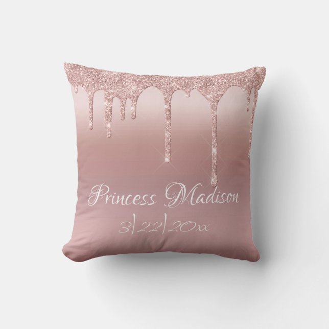 Rosa Princess Glitter Elegant Typography Stats Kudde (Framsida)