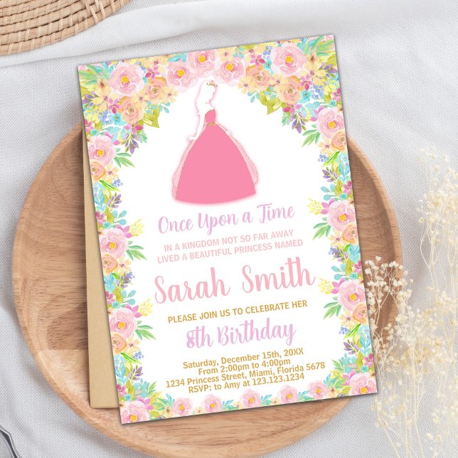 Rosa Princess Glitter Princess Birthday bjudande Inbjudningar (Pink Princess Glitter Princess Birthday Invitation)