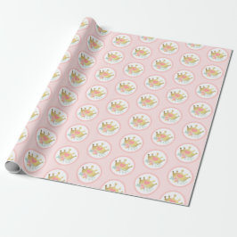 Rosa Princess Guld Krona & Pastel Flowers Birthday Presentpapper