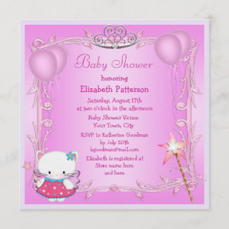 Rosa Princess Kattunge Fairy Baby Shower Inbjudningar