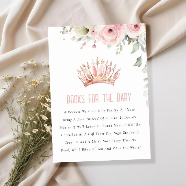 Rosa Princess Krona Blommigt Bokar for Baby Shower Tilläggskort (Skapare uppladdad)