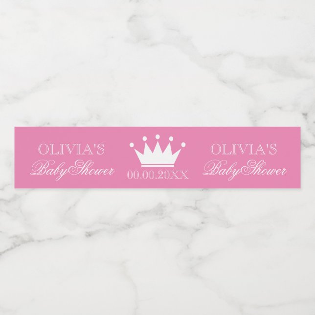 Rosa Princess krona chic-flickors anpassningsbar f Vattenflaska Etikett (Singel etikett)