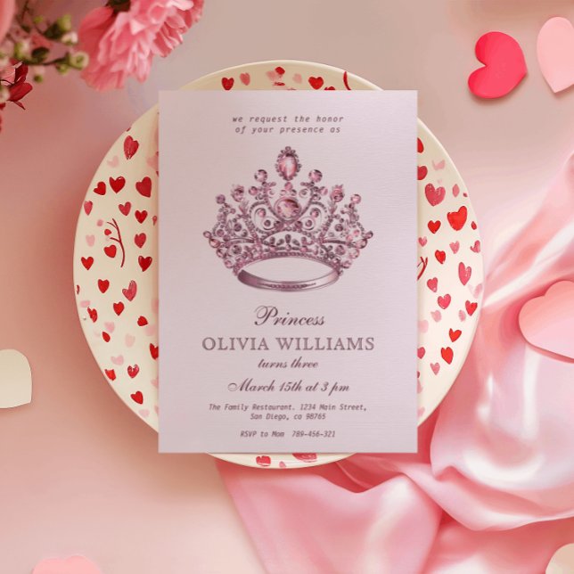 Rosa Princess Krona Elegant födelsedagsfest Inbjudningar (Skapare uppladdad)