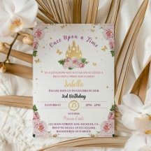 Rosa Princess Krona Fairytale Birthday bjudande