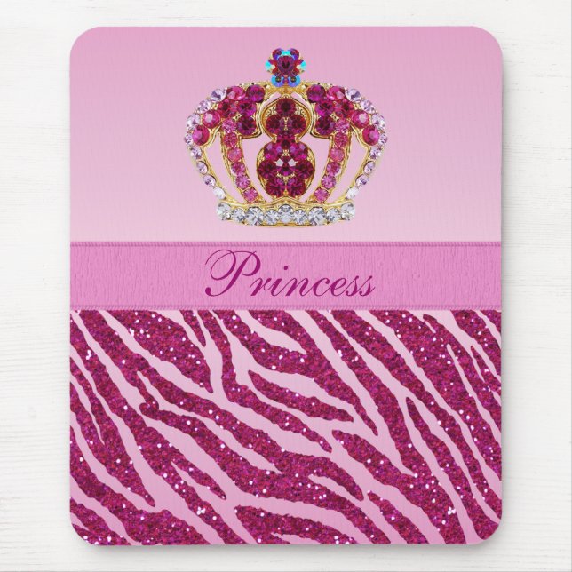 Rosa Princess Kröna Sebra Blänka Utskrift Mousepad Musmatta (Framsidan)