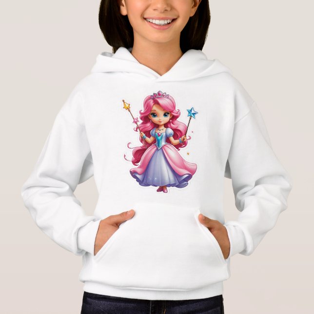 Rosa Princess med Magic Trollspö och Tiara T Shirt (Framsida)