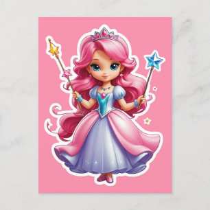 Rosa Princess med Magic Trollspö och Tiara Vykort