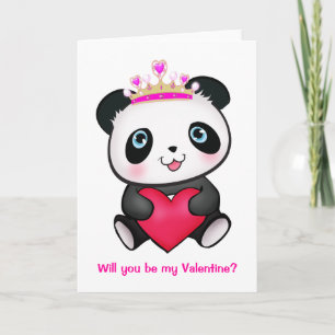 Rosa Princess Panda Heart Valentine Cute Girl Card Helgkort