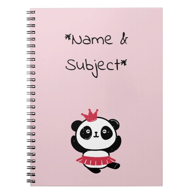 Rosa Princess Panda Notebook Anteckningsbok Med Spiral (Framsidan)